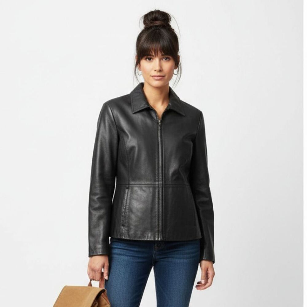 Worthington 100% Leather Black Zip Front Jacket XL